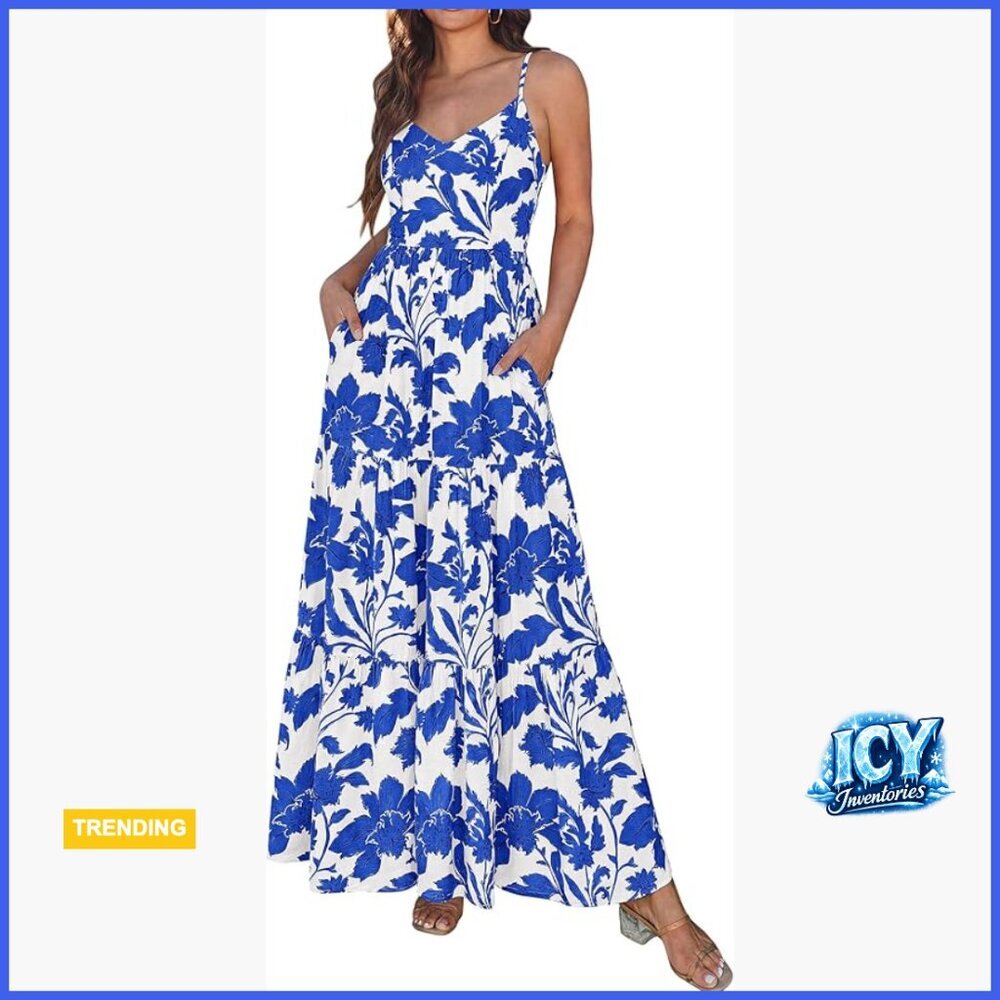 Viscose Polyamide Flowy Maxi Sundress Spaghetti Strap Boho Floral